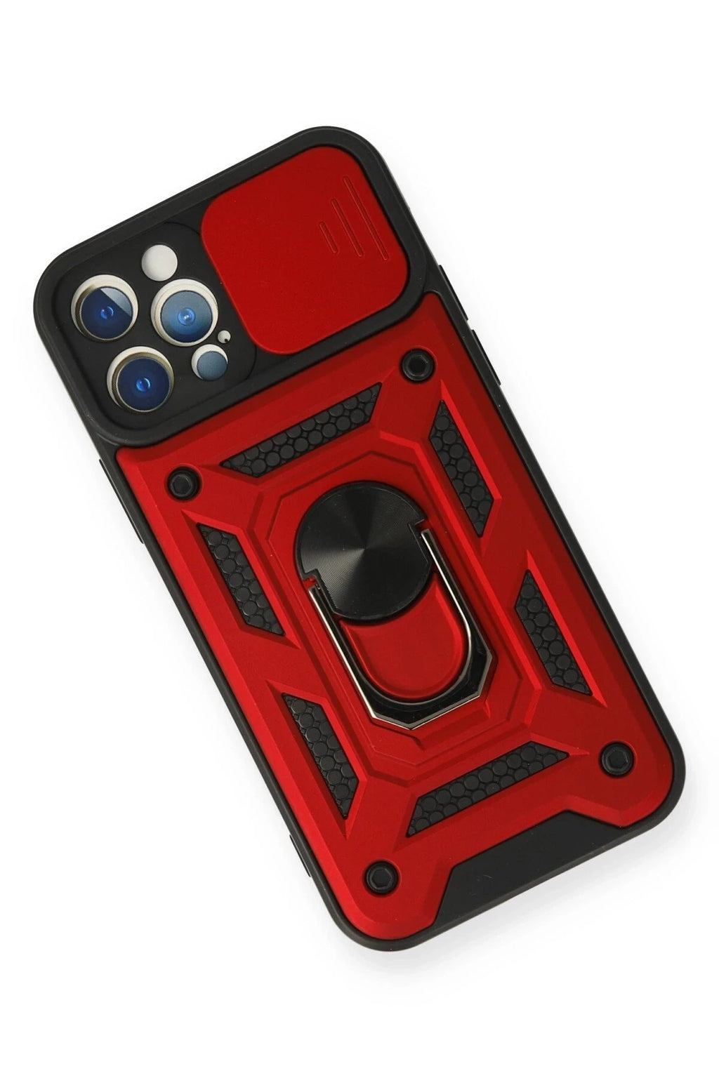 Mey İthalat® iPhone 12 Pro Kılıf Pars Lens Yüzüklü Silikon - Kırmızı