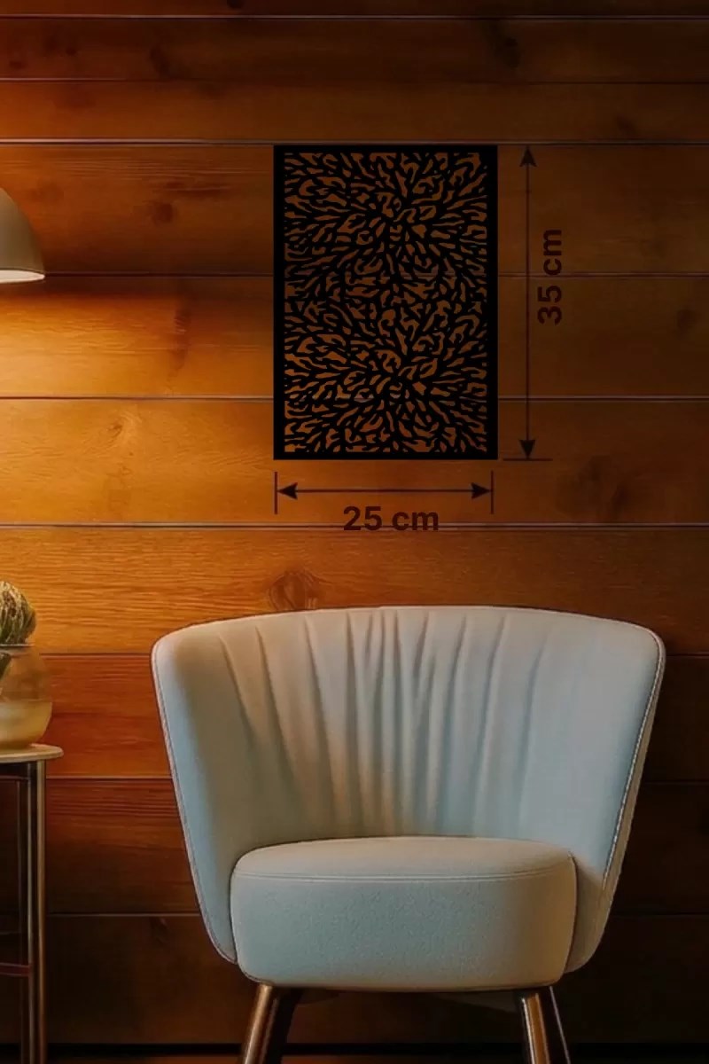 Mey İthalat® Soyut Mercan ve Hücre Dokulu Ahşap Duvar Tablosu - 25x35 cm Lazer Kesim Dekoratif Pano