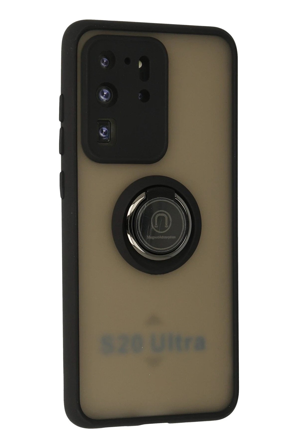 Mey İthalat® Samsung Galaxy S20 Ultra Kılıf Montreal Yüzüklü Silikon Kapak - Siyah
