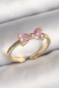 Mey İthalat® Pirinç Gold Renk Pembe Zirkon Taşlı Kalp Fiyonk Model Kadın Yüzük