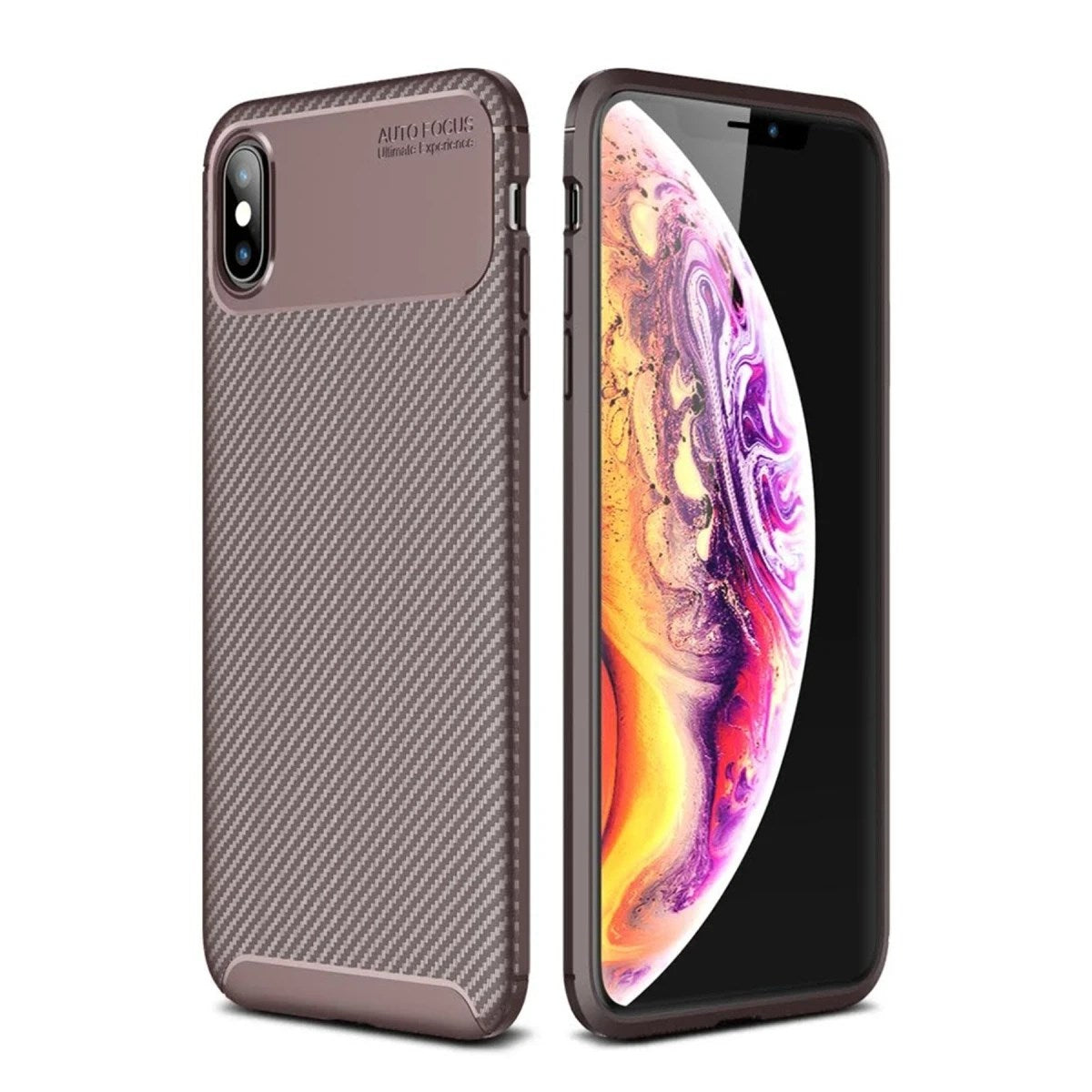 Mey İthalat® iPhone XS Max Kılıf Auto Focus Karbon Kapak - Kahverengi