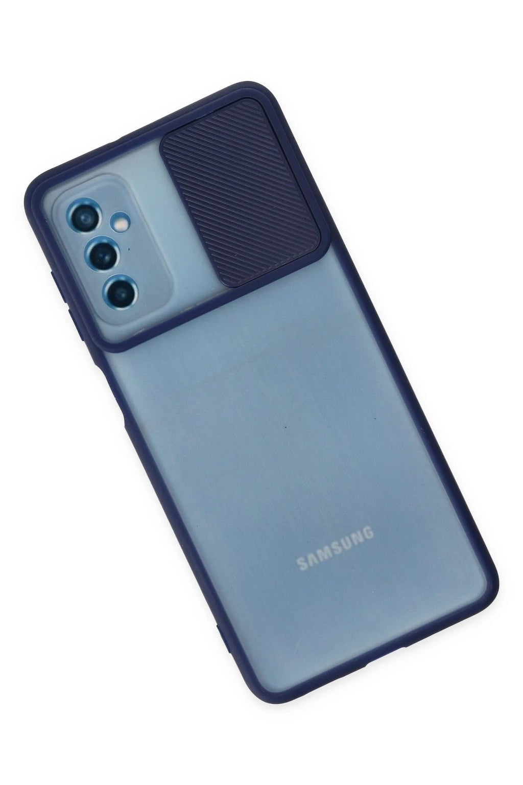 Mey İthalat® Samsung Galaxy M52 5G Kılıf Palm Buzlu Kamera Sürgülü Silikon - Lacivert