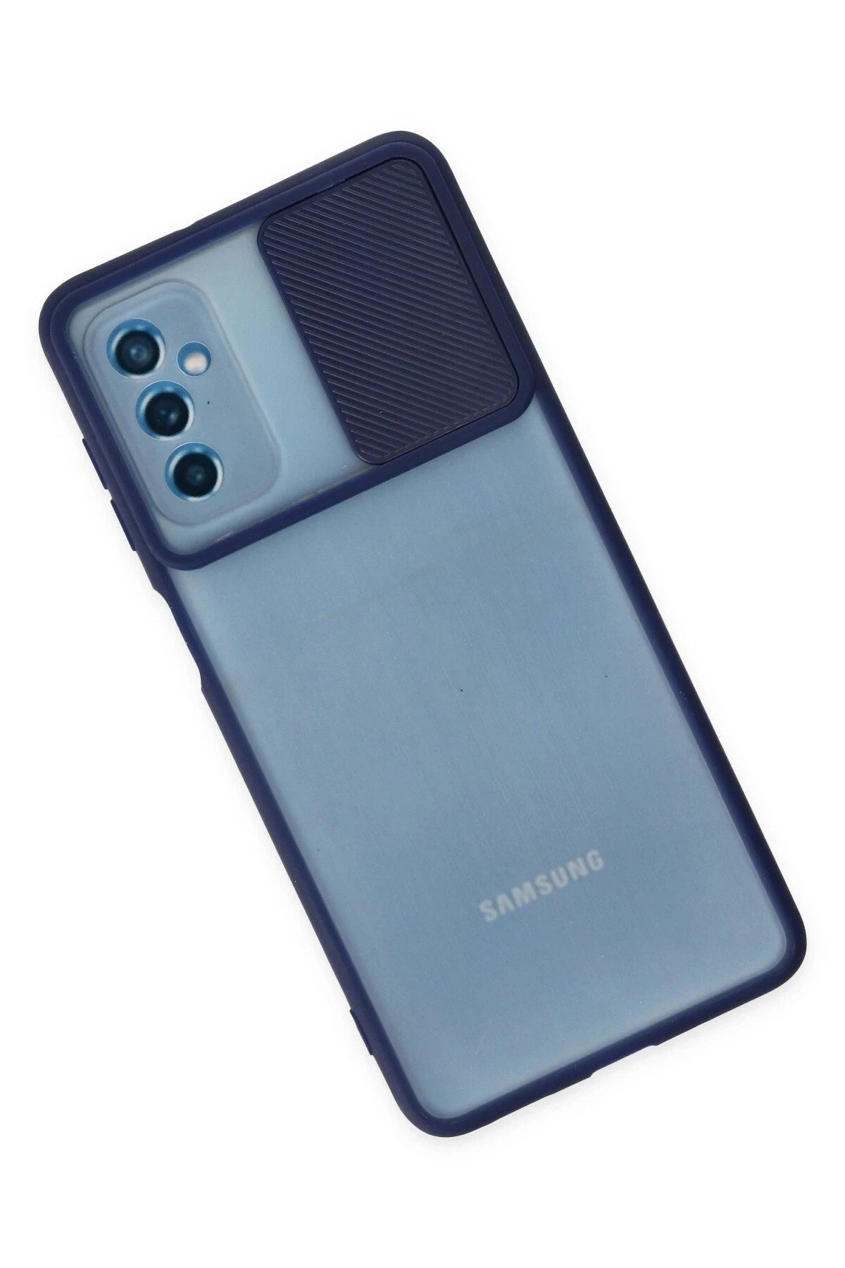 Mey İthalat® Samsung Galaxy M52 5G Kılıf Palm Buzlu Kamera Sürgülü Silikon - Lacivert