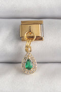 Mey İthalat® 316L Çelik Gold Renk Sallantı Damla Yeşil Zirkon Taşlı Nomination Charm