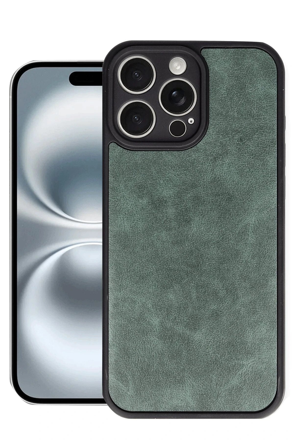 Mey İthalat® iPhone 16 Pro Max Kılıf Aras Deri Kapak - Koyu Yeşil