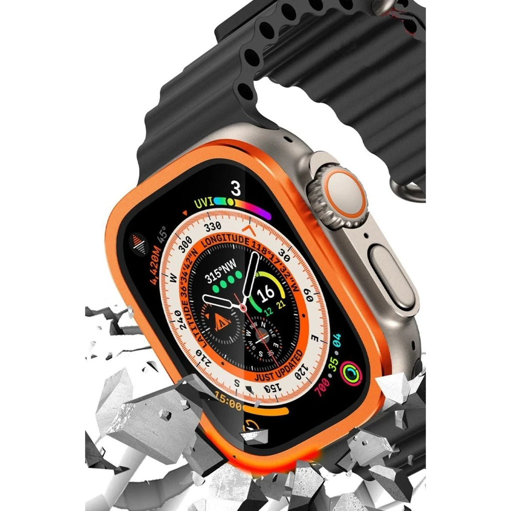 Mey İthalat® Watch Ultra 49mm Alüminyum Kasa Cam Ekran Koruyucu - Turuncu