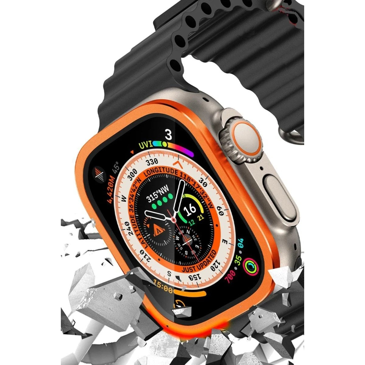Mey İthalat® Watch Ultra 49mm Alüminyum Kasa Cam Ekran Koruyucu - Turuncu