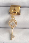 Mey İthalat® 316L Çelik Gold Renk Sallantı Zirkon Taşlı Anahtar Model Nomination Charm