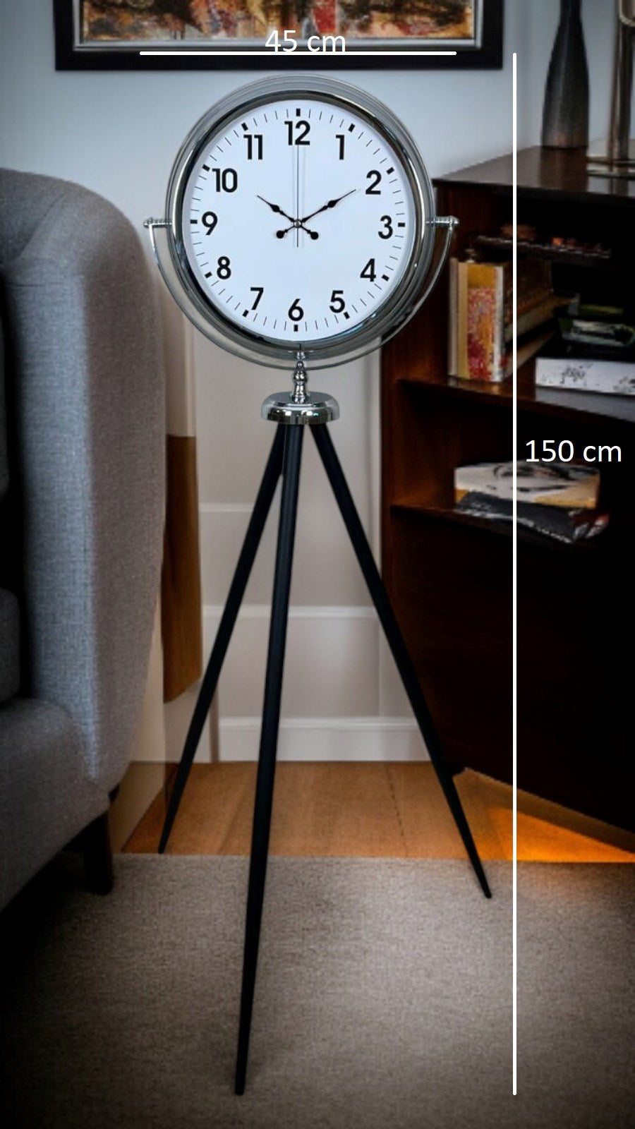 Krom Dekoratif Tasarım Tripod Ayaklı Saat