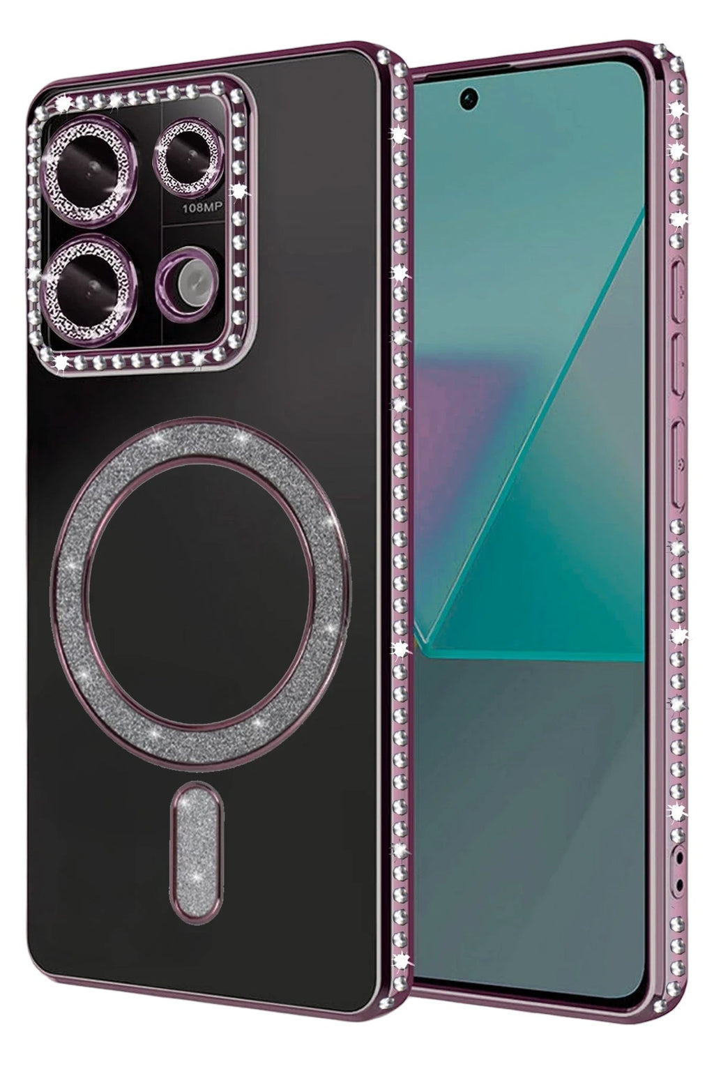 Mey İthalat® Redmi 13C Joke Simli Magneticsafe Kılıf - Pembe