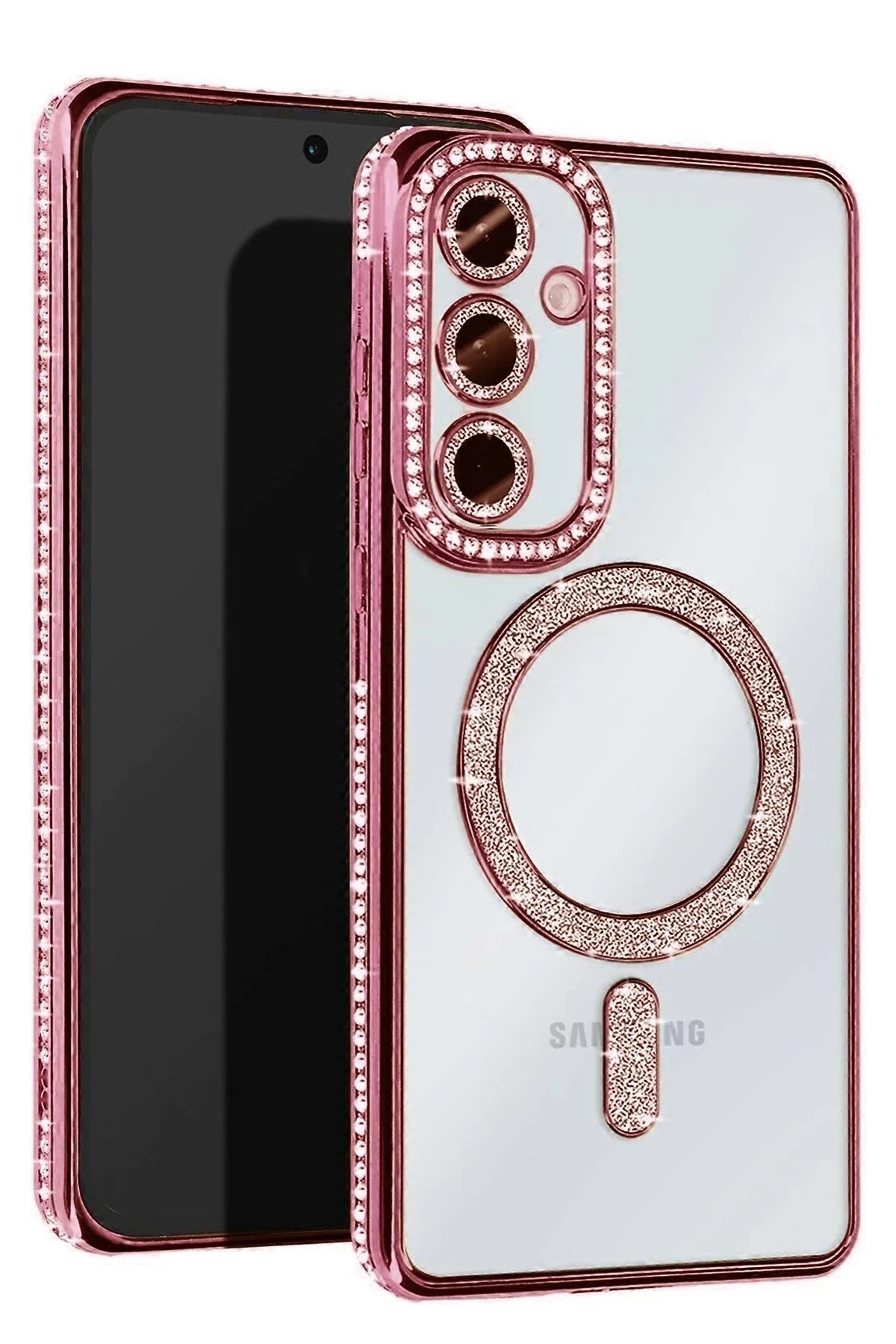 Mey İthalat® Samsung Galaxy S23 FE Joke Simli Magneticsafe Kılıf - Pembe