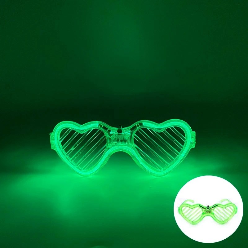 Mey İthalat® Yeşil LED Işıklı Kalp Gözlük – 3 Modlu Parti &amp; Glow Gözlüğü