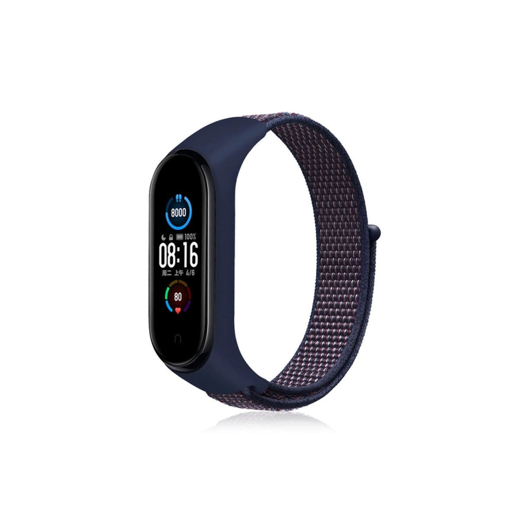Mey İthalat® Mi Band 4 Hasırlı Cırtcırtlı Kordon - Lacivert-Mor