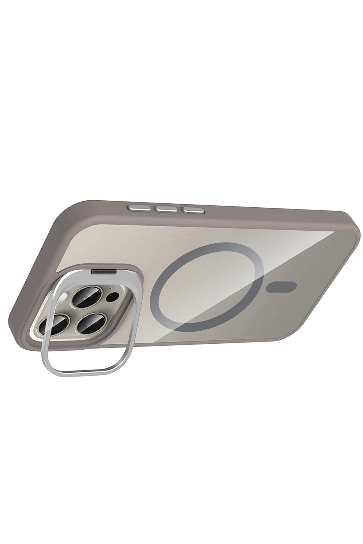 Mey İthalat® iPhone 14 Pro Max Remim Lensli Magsafe Standlı Kapak - Titan Gri