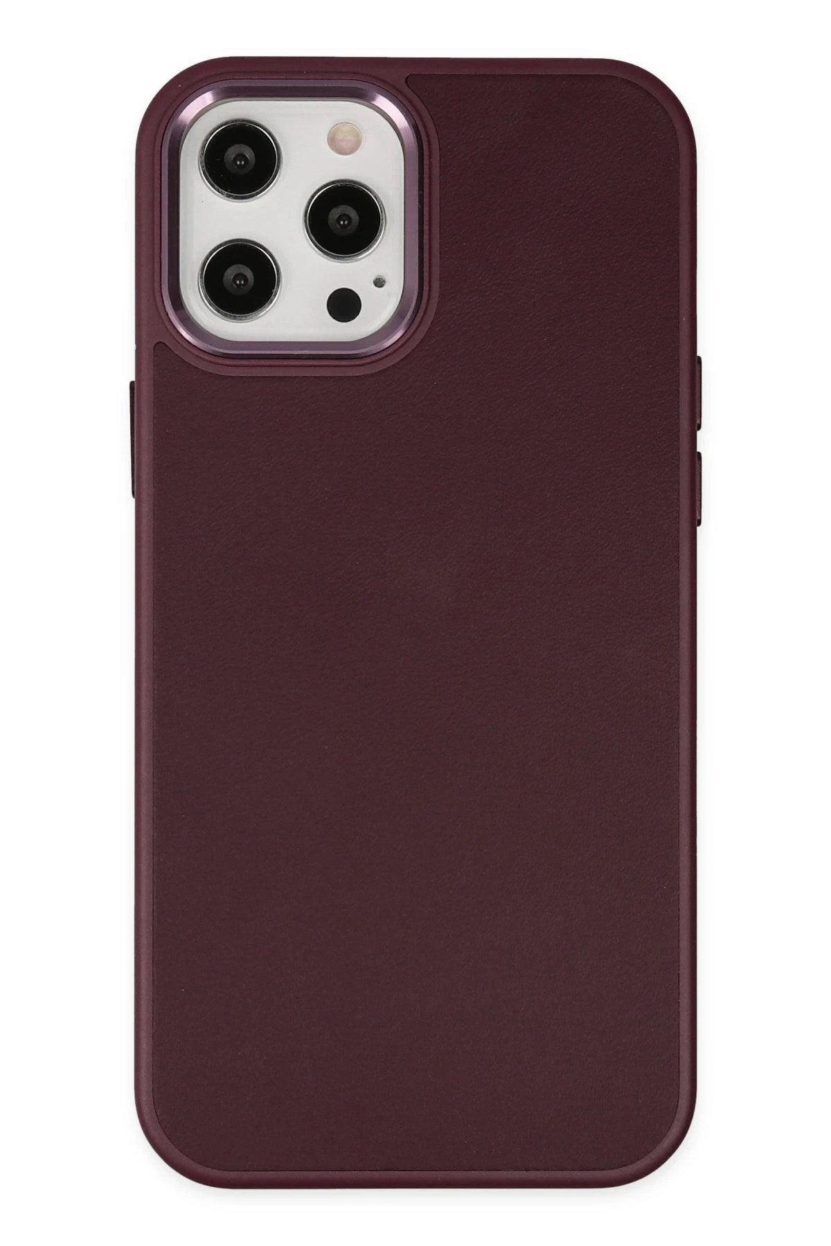 Mey İthalat® iPhone 12 Pro Max Kılıf Asya Deri Silikon - Mürdüm