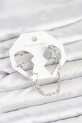 Mey İthalat® Pirinç Gümüş Renk Yıldız Model Zincir Bağlantılı Ear Cuff Küpe Seti