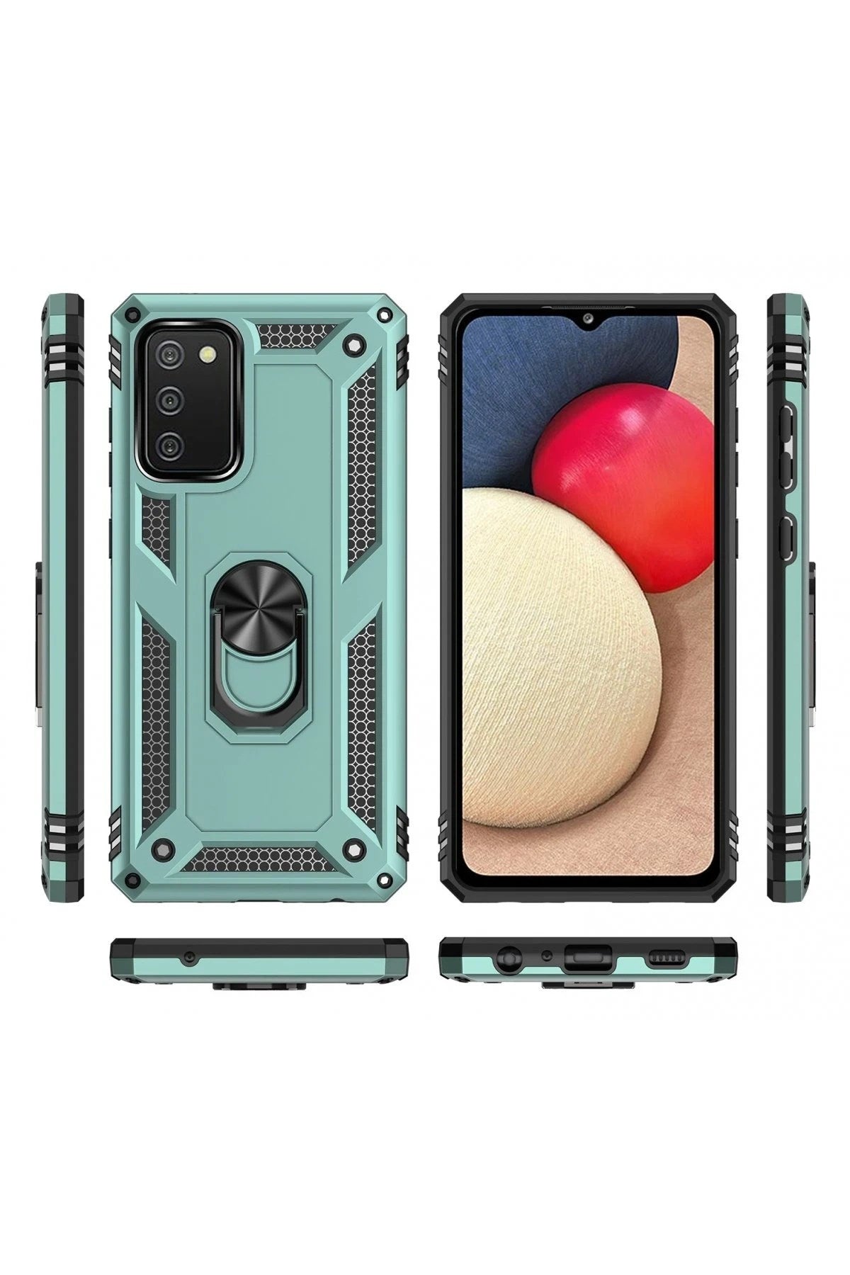 Mey İthalat® Samsung Galaxy A02S Kılıf Sofya Yüzüklü Silikon Kapak - Yeşil