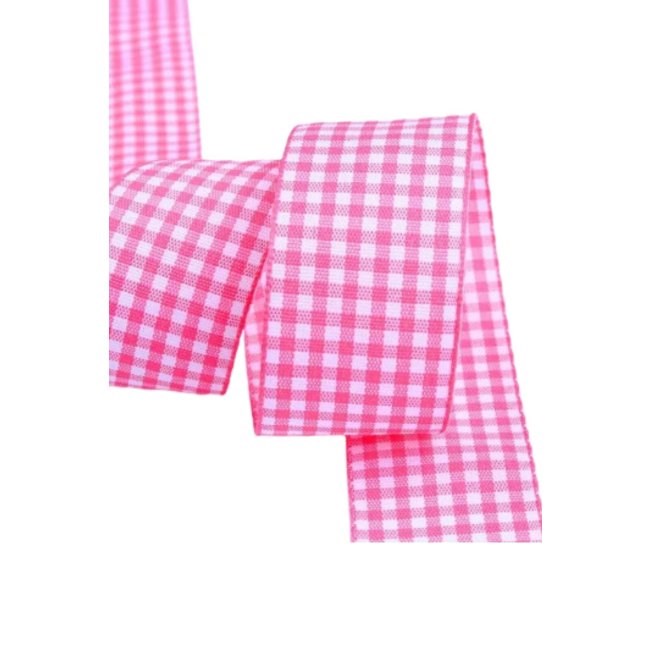 Tafta Ekoseli Kurdele 25 Mm Pembe 10 Metre