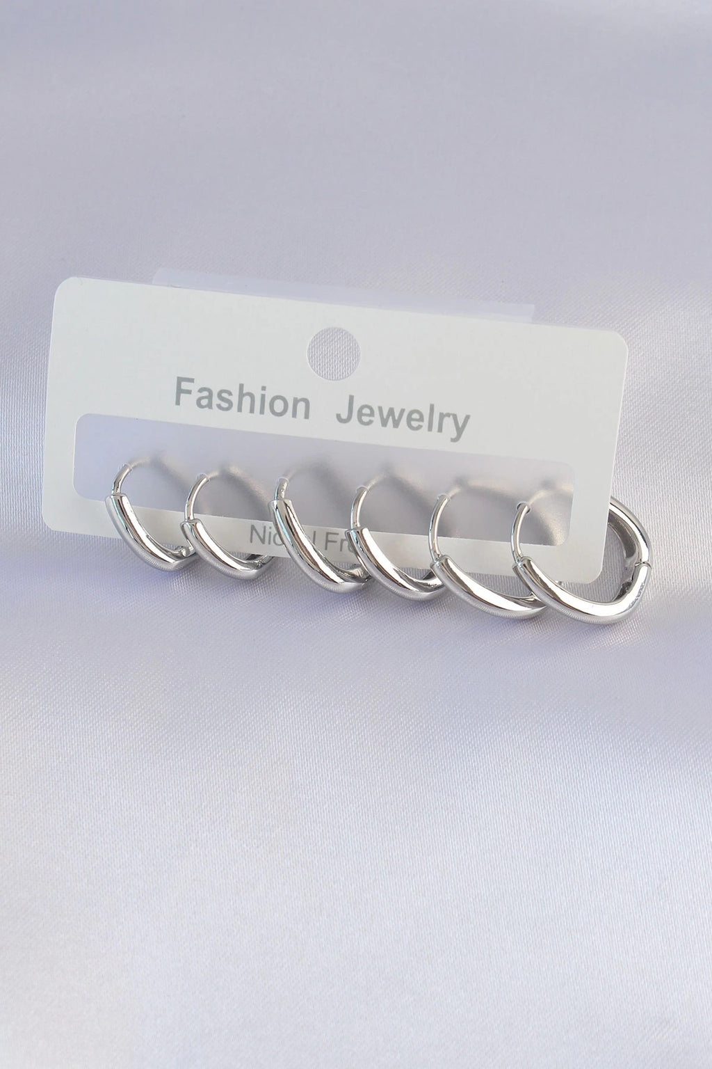 Mey İthalat® Pirinç Gümüş Renk Oval Küpe Seti