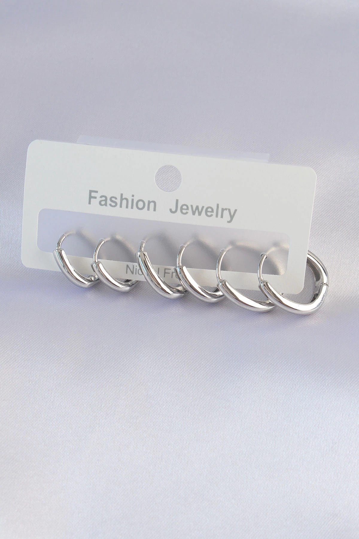 Mey İthalat® Pirinç Gümüş Renk Oval Küpe Seti