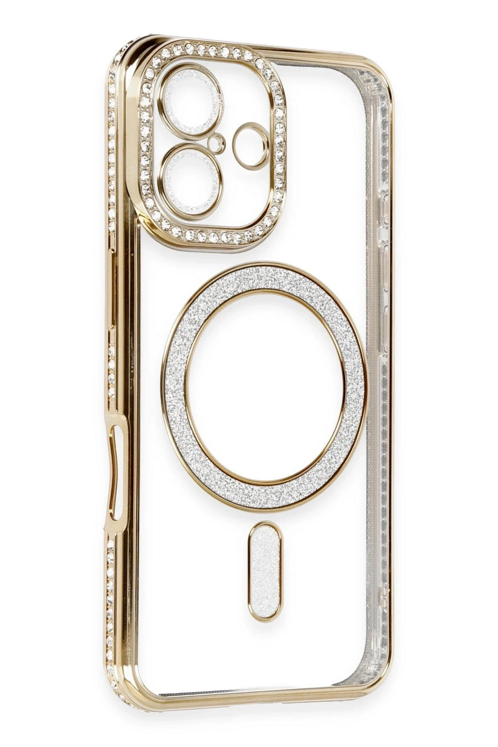 Mey İthalat® iPhone 16 Kılıf Joke Simli Magneticsafe Kılıf - Gold