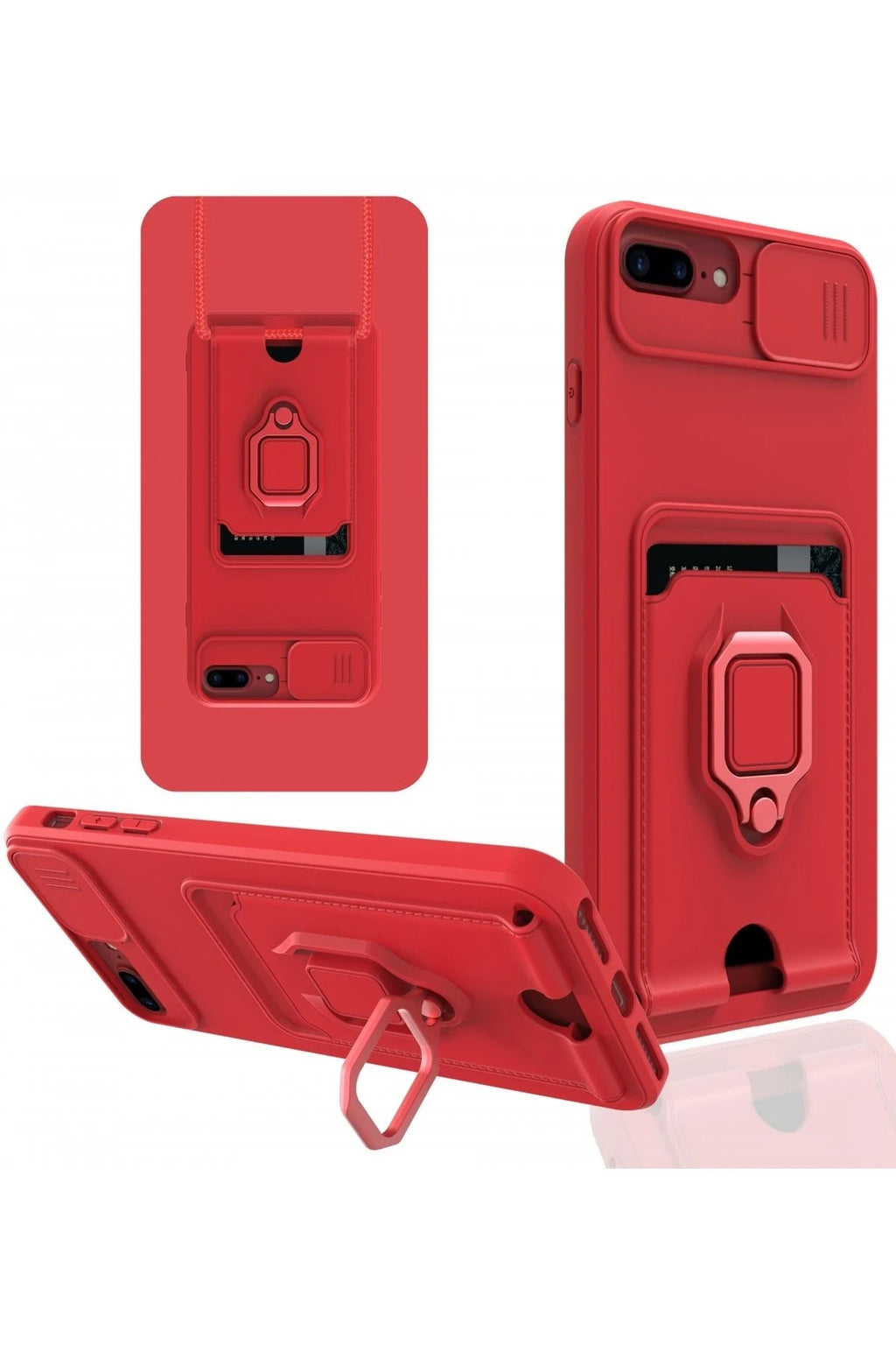 Mey İthalat® iPhone 7 Plus Kılıf Zuma Kartvizitli Yüzüklü Silikon - Kırmızı