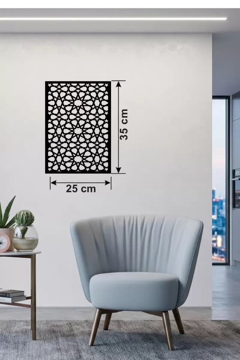 Mey İthalat® Geometrik Yıldız Geçme Ahşap Duvar Tablosu - 25x35 cm Lazer Kesim Selçuklu Motifi