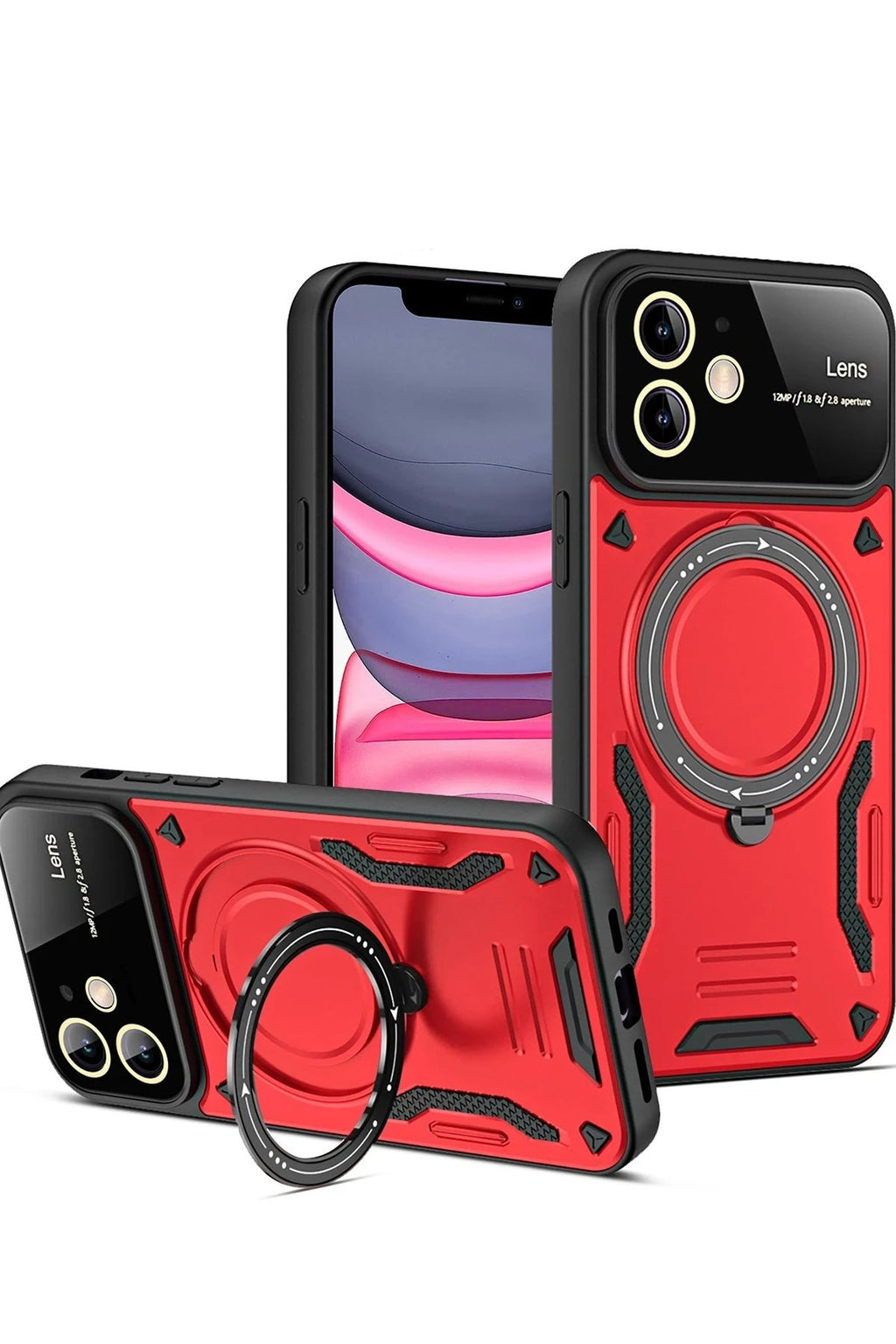 Mey İthalat® iPhone 11 Kılıf Joy Lens Standlı Kapak - Kırmızı