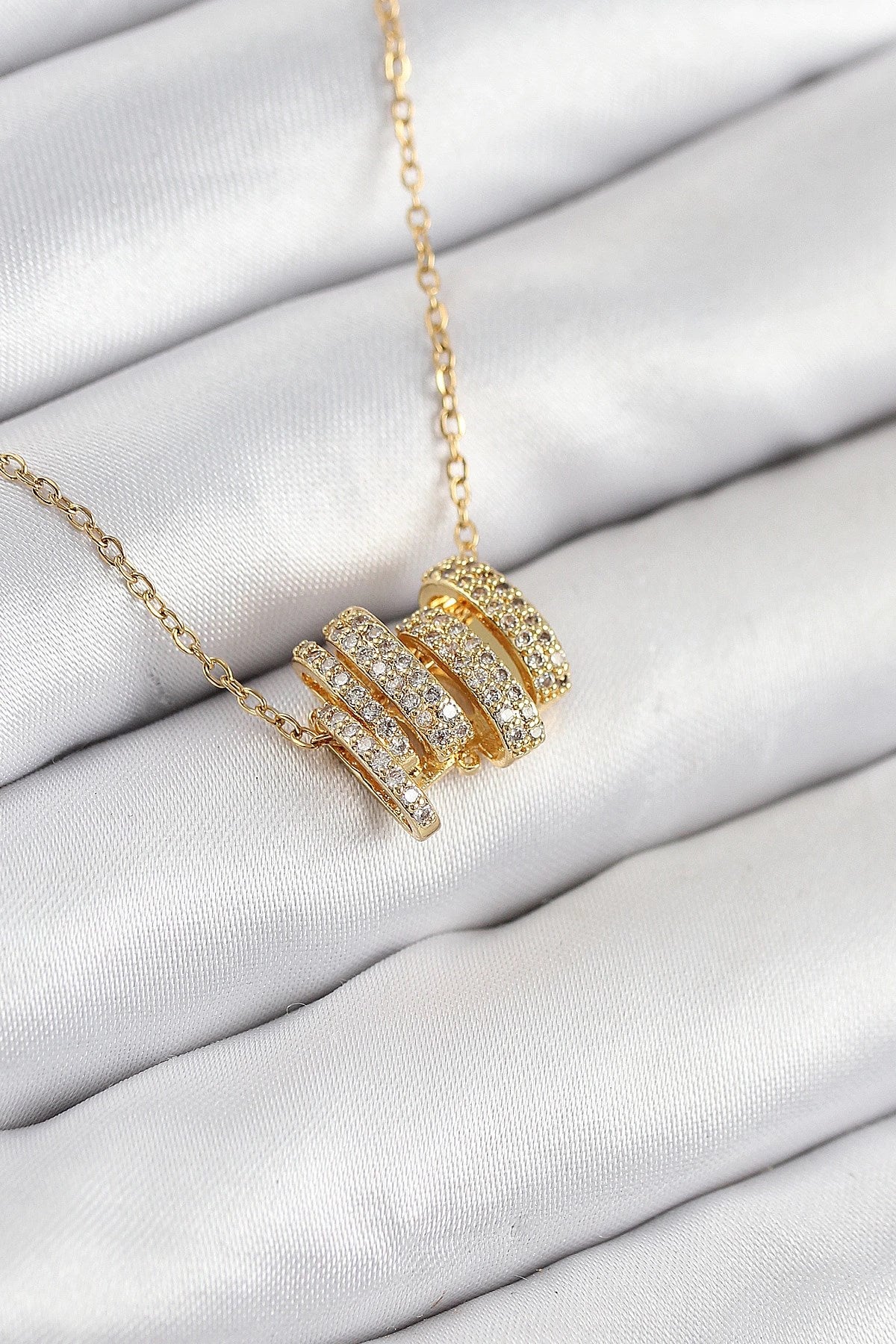 Mey İthalat® 316L Çelik Zirkon Taşlı Sarmal Model Gold Renk Kadın Kolye