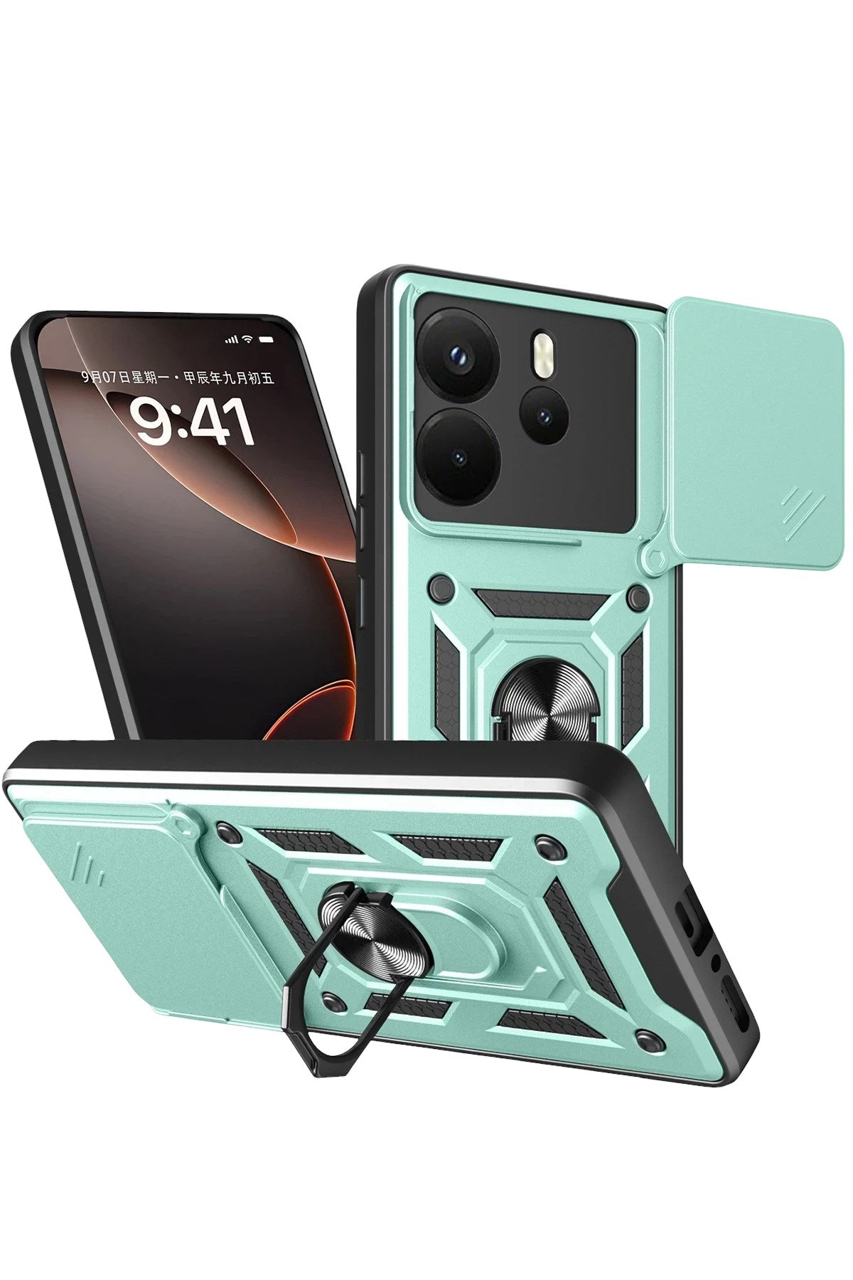 Mey İthalat® Redmi Note 14 4G Pars Lens Yüzüklü Silikon - Yeşil