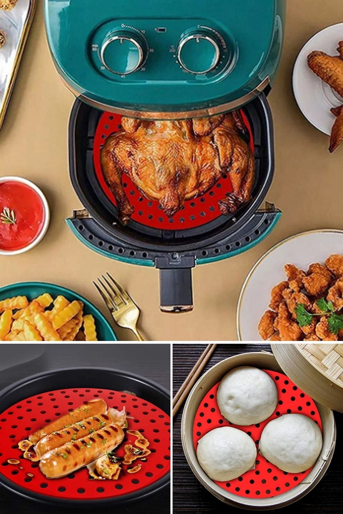 Renkli Isıya Dayanıklı Yıkanılabilir Silikon Fırın Ve Airfryer Yuvarlak Pişirme Matı 20 Cm