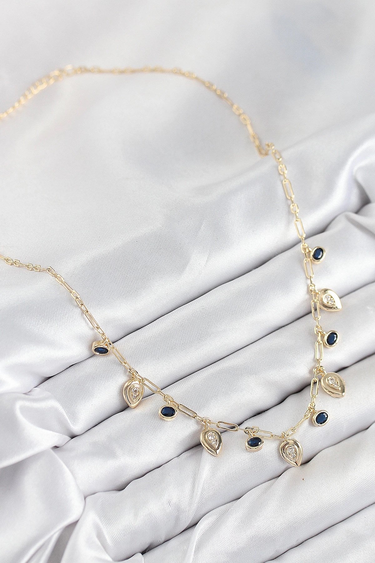 Mey İthalat® Pirinç Zirkon Taşlı Sallantılı Damla Model Gold Renk Kadın Kolye