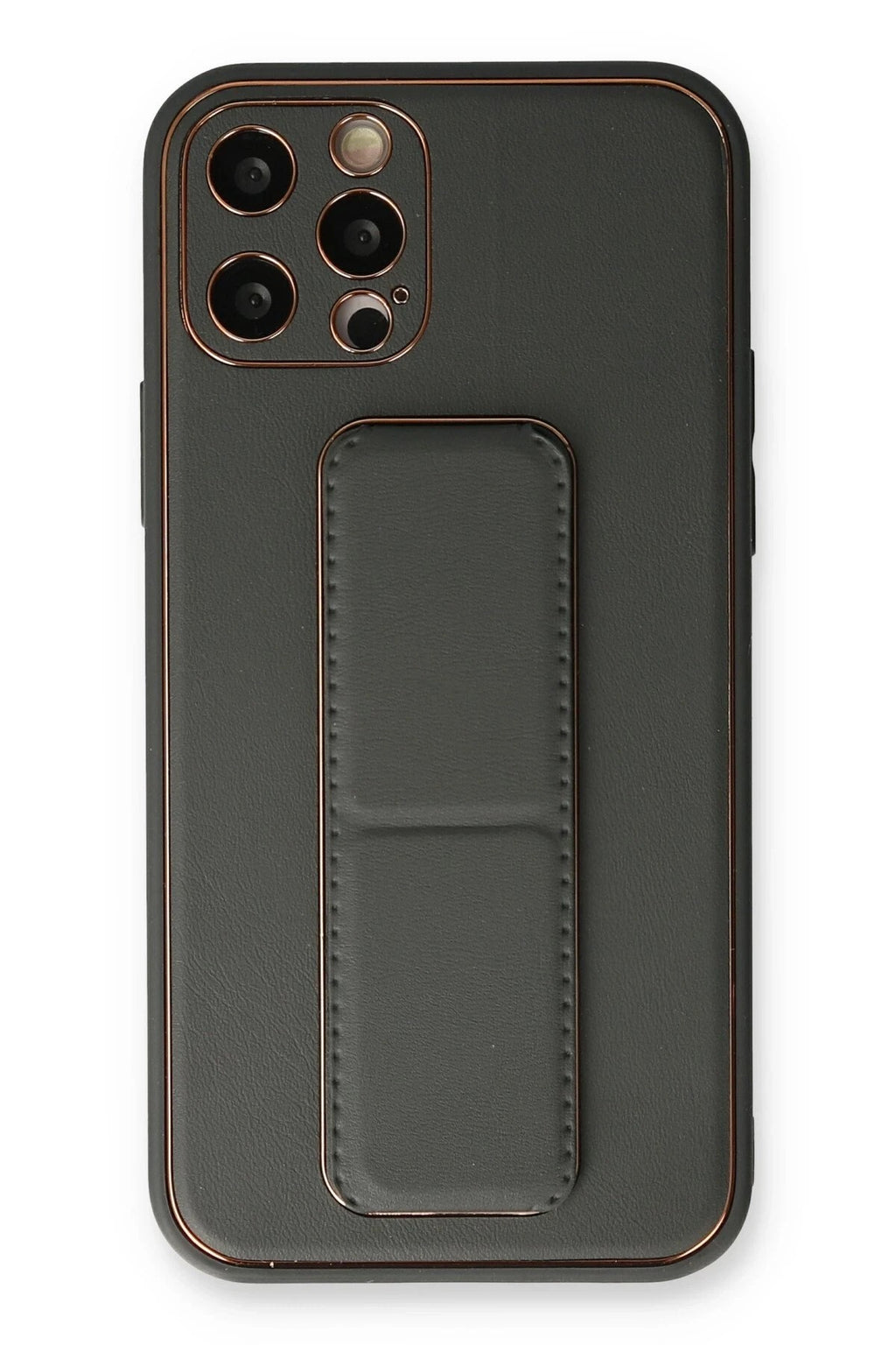 Mey İthalat® iPhone 12 Pro Kılıf Coco Deri Standlı Kapak - Füme