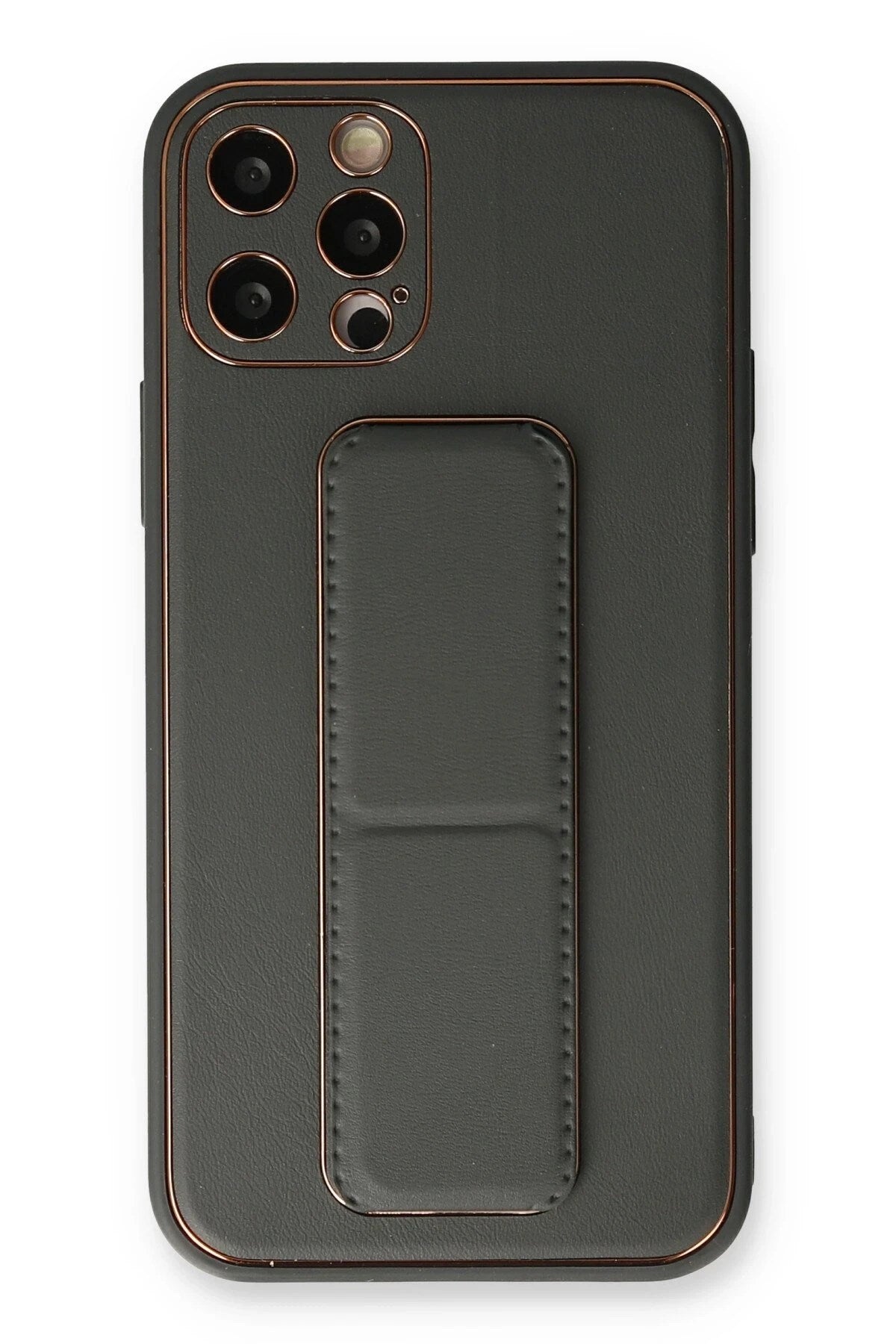 Mey İthalat® iPhone 12 Pro Kılıf Coco Deri Standlı Kapak - Füme