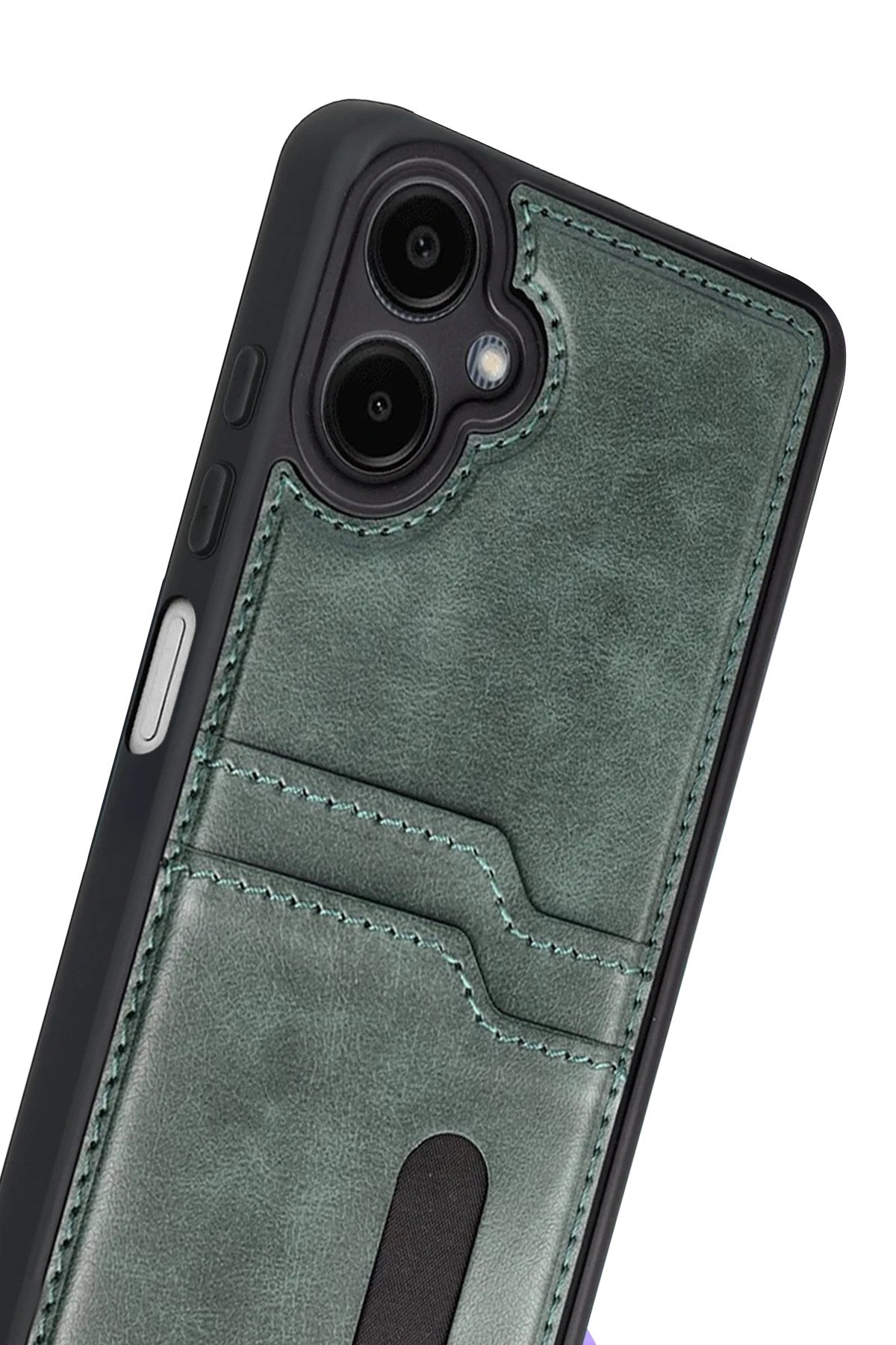 Mey İthalat® Samsung Galaxy A07 4G Sara Kartvizitli Deri Kılıf - Yeşil