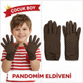 Mey İthalat® Çocuk Boy Pandomim Eldiveni Beyaz Puantiyeli Kahve Renk Gösteri Eldiveni 23 Nisan 19 Mayıs