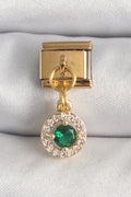 Mey İthalat® 316L Çelik Gold Renk Sallantı Yeşil Zirkon Taşlı Nomination Charm