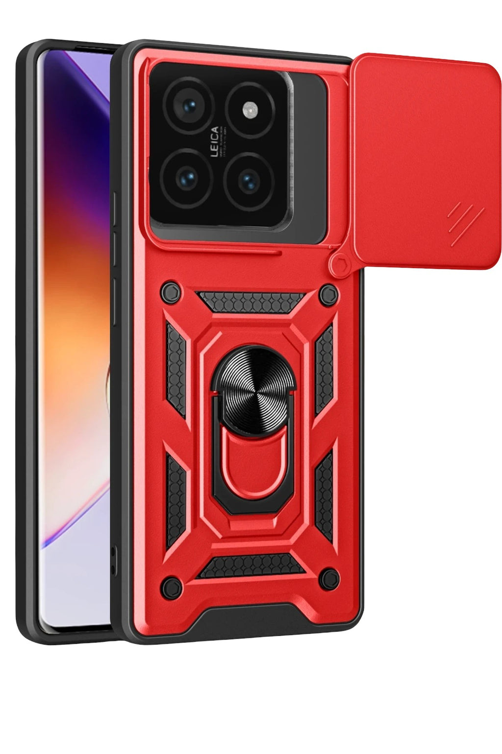 Mey İthalat® Mi 14T Pro Kılıf Pars Lens Yüzüklü Silikon - Kırmızı