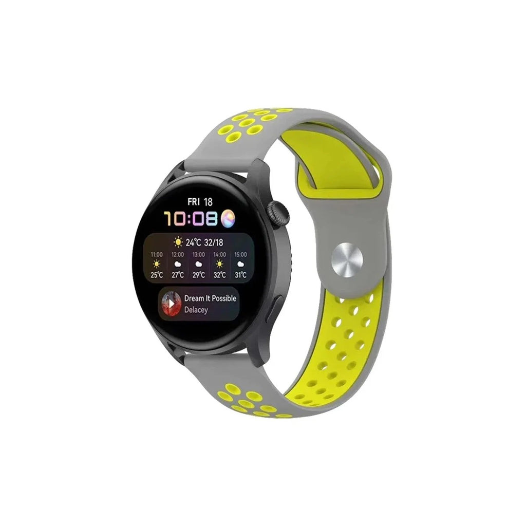 Mey İthalat® Watch 22mm Spor Delikli Kordon - Gri-Yeşil