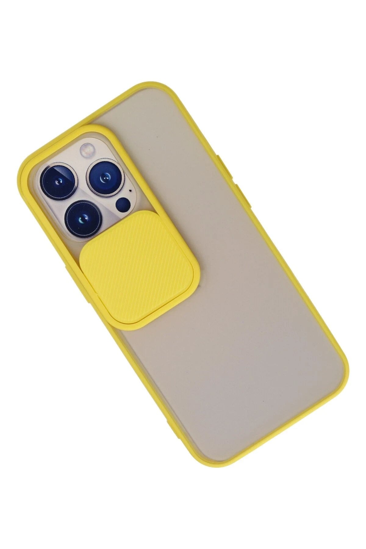 Mey İthalat® iPhone 13 Pro Kılıf Palm Buzlu Kamera Sürgülü Silikon - Sarı