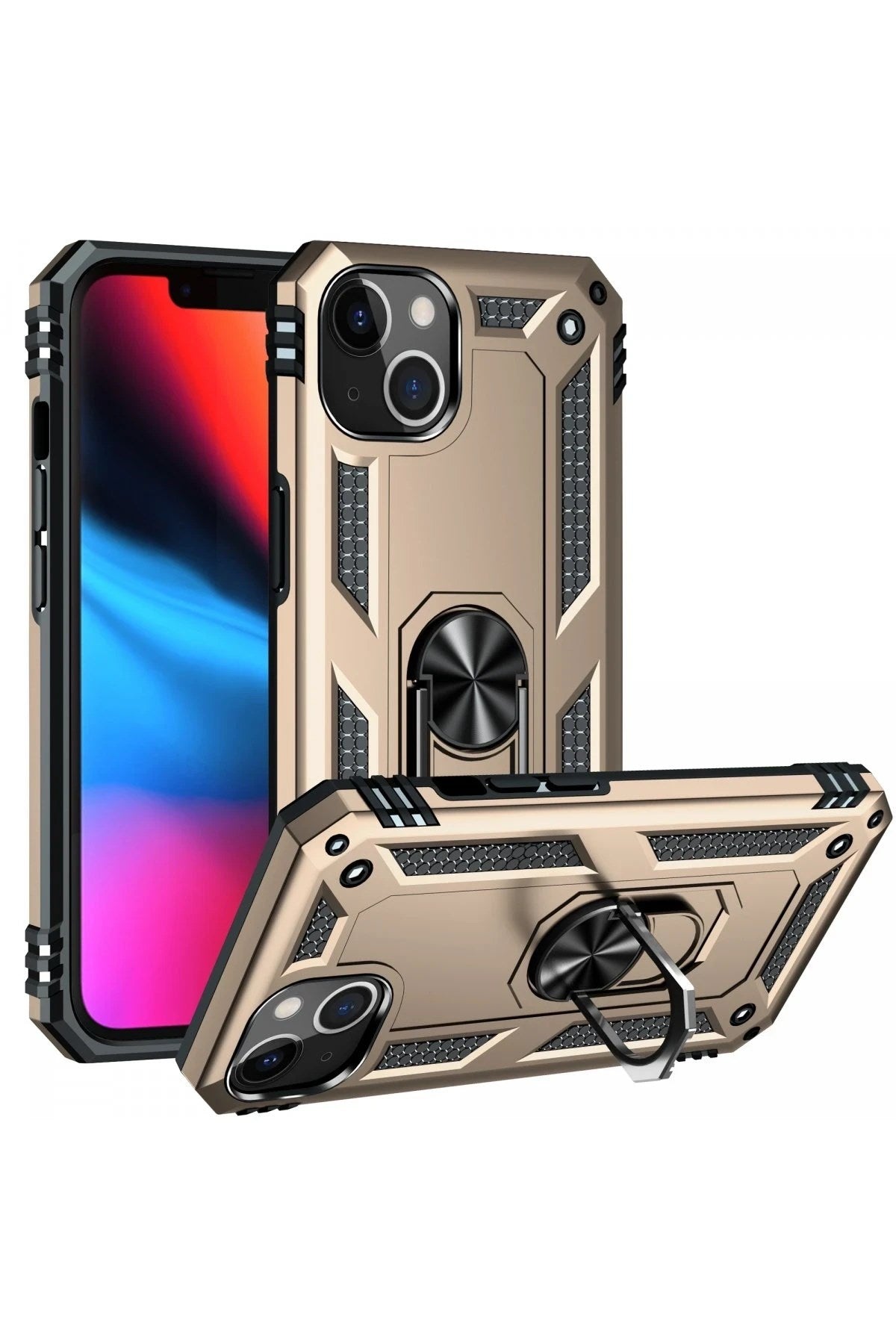 Mey İthalat® iPhone 13 Kılıf Sofya Yüzüklü Silikon Kapak - Gold