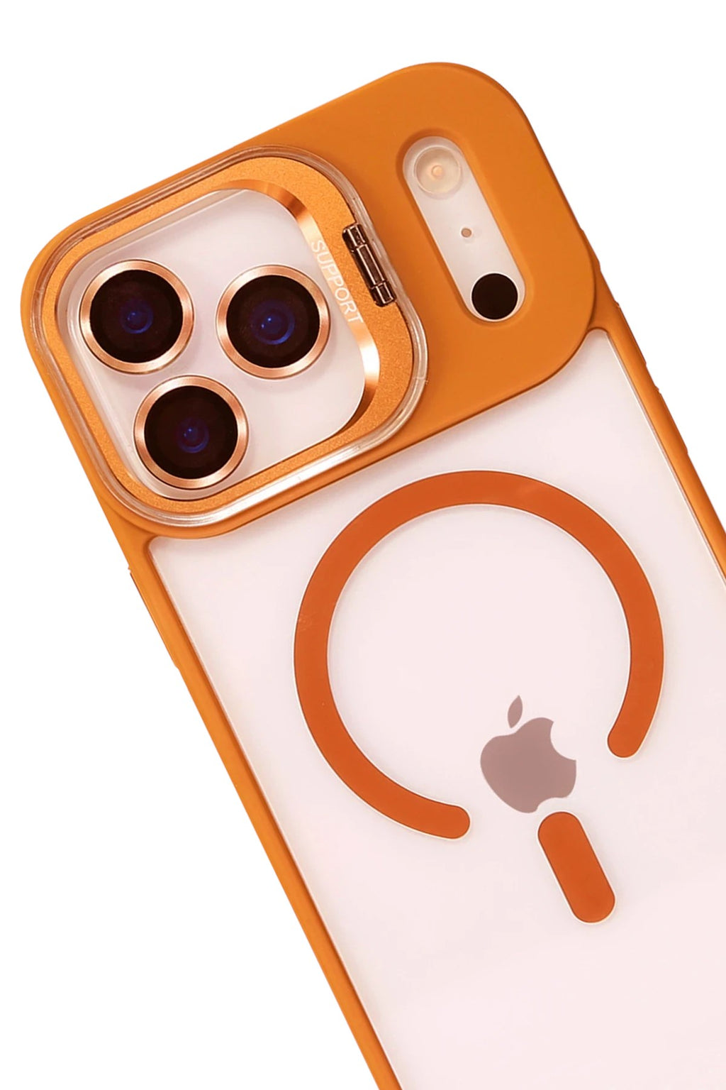 Mey İthalat® iPhone 17 Pro Remim Lensli Magsafe Standlı Kapak - Turuncu