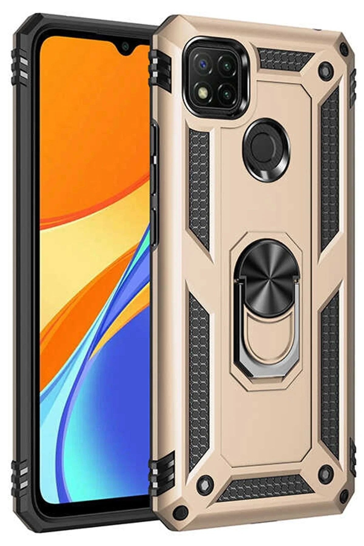 Mey İthalat® Redmi 9C Kılıf Sofya Yüzüklü Silikon Kapak - Gold