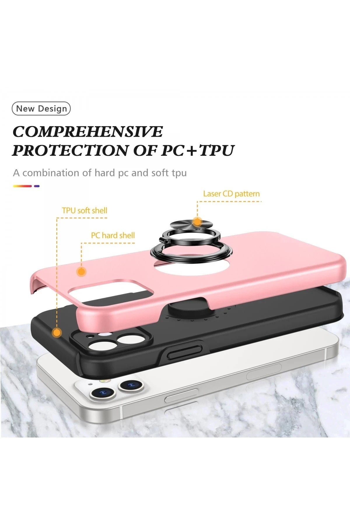 Mey İthalat® iPhone 12 Kılıf Elit Yüzüklü Kapak - Pembe