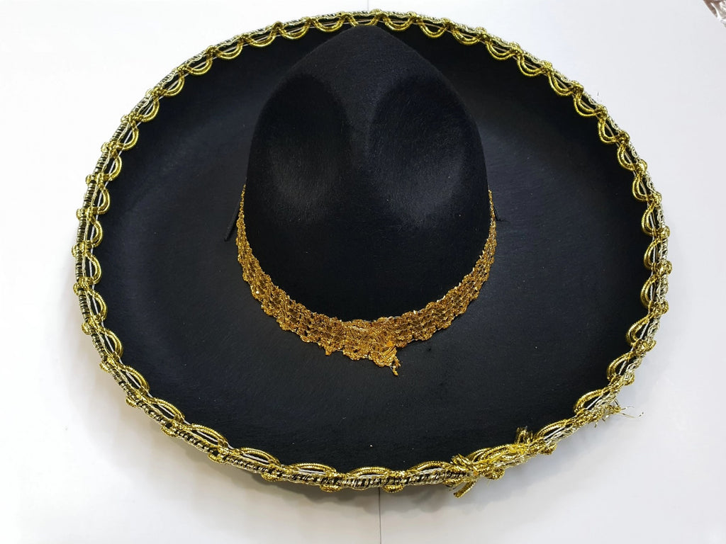 Mey İthalat® Altın Renk Şeritli Meksika Mariachi Latin Şapkası 55 cm Çocuk