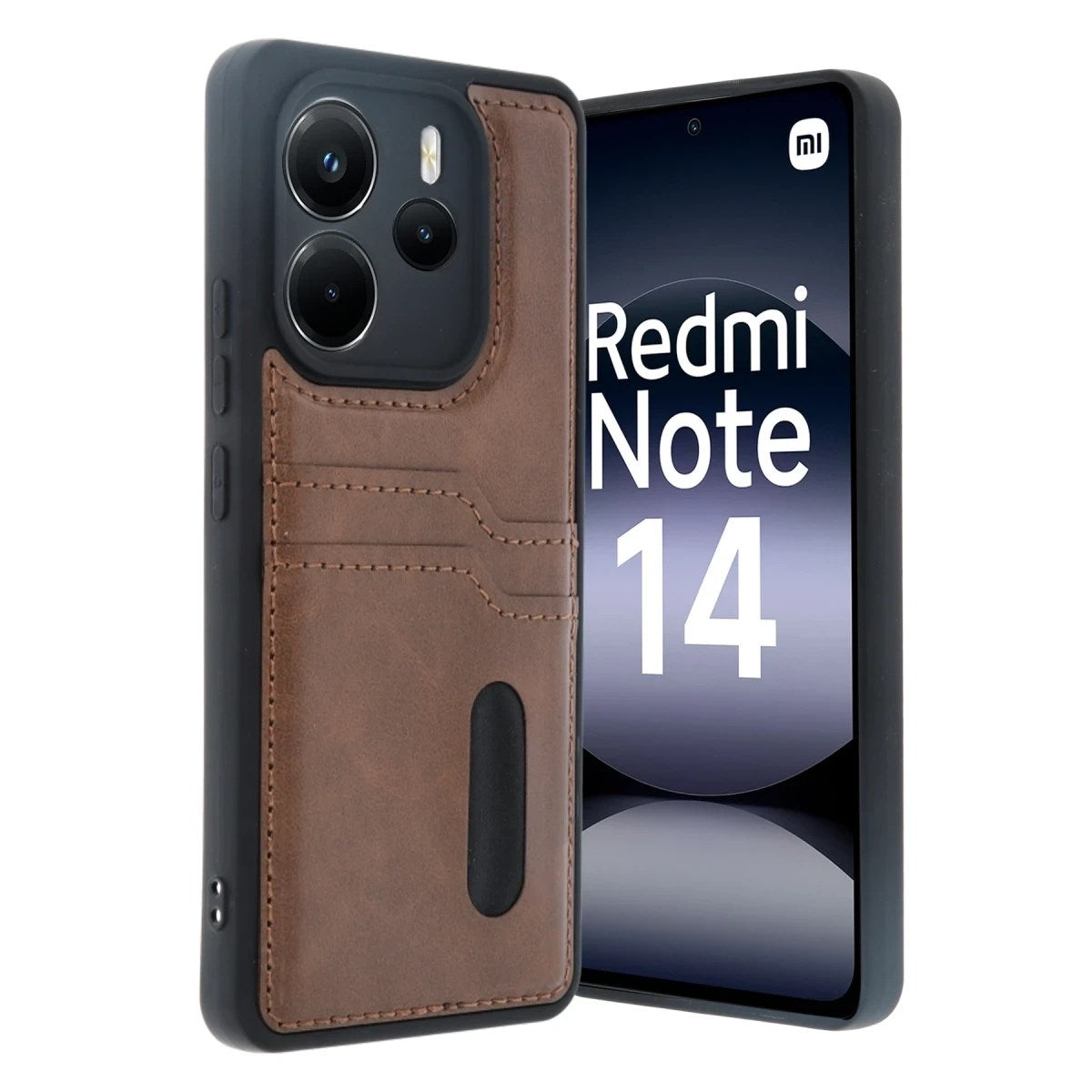 Mey İthalat® Redmi Note 14 4G Kılıf Sara Kartvizitli Deri Kılıf - Taba