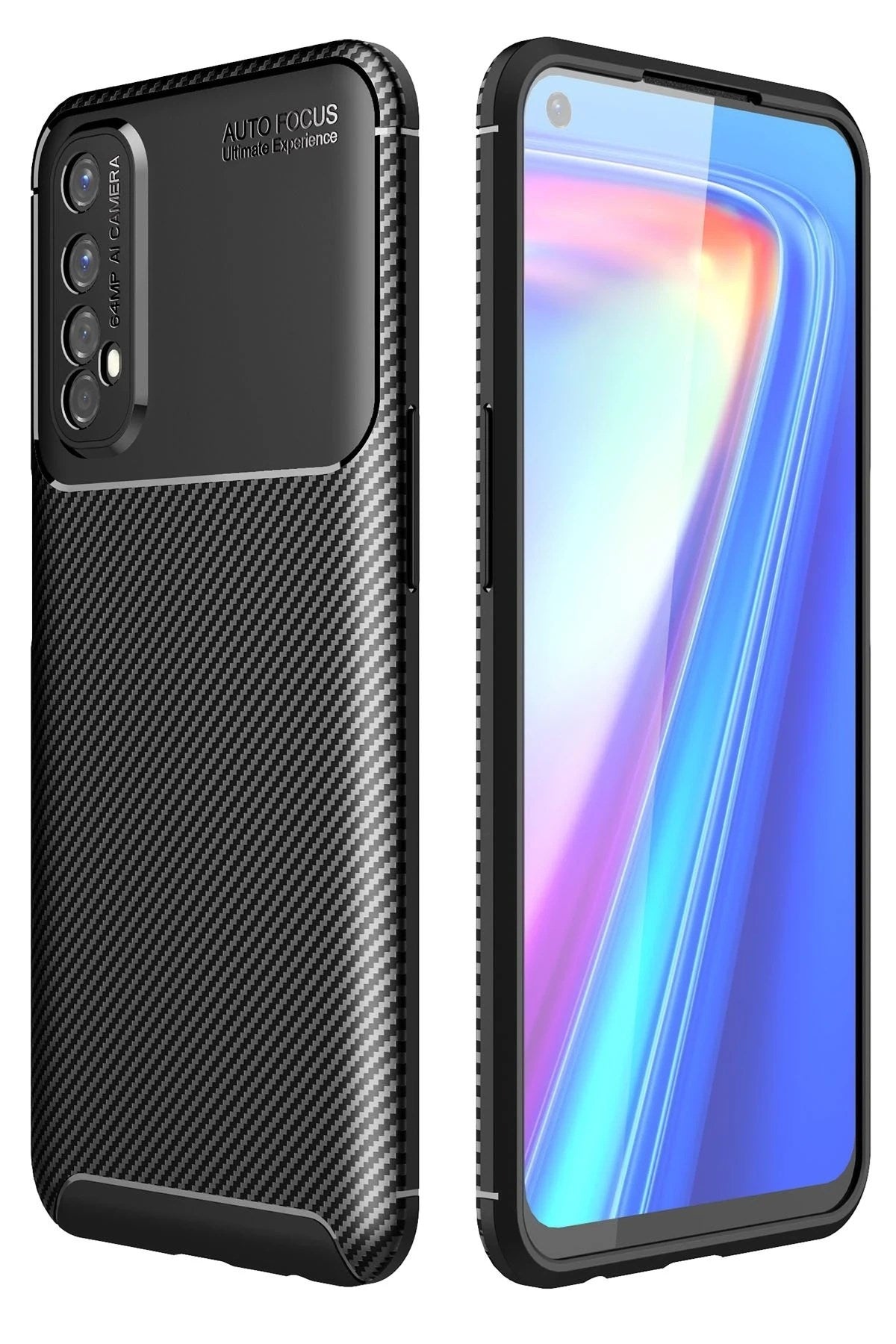 Mey İthalat® Realme 7 Kılıf Auto Focus Karbon Kapak - Siyah