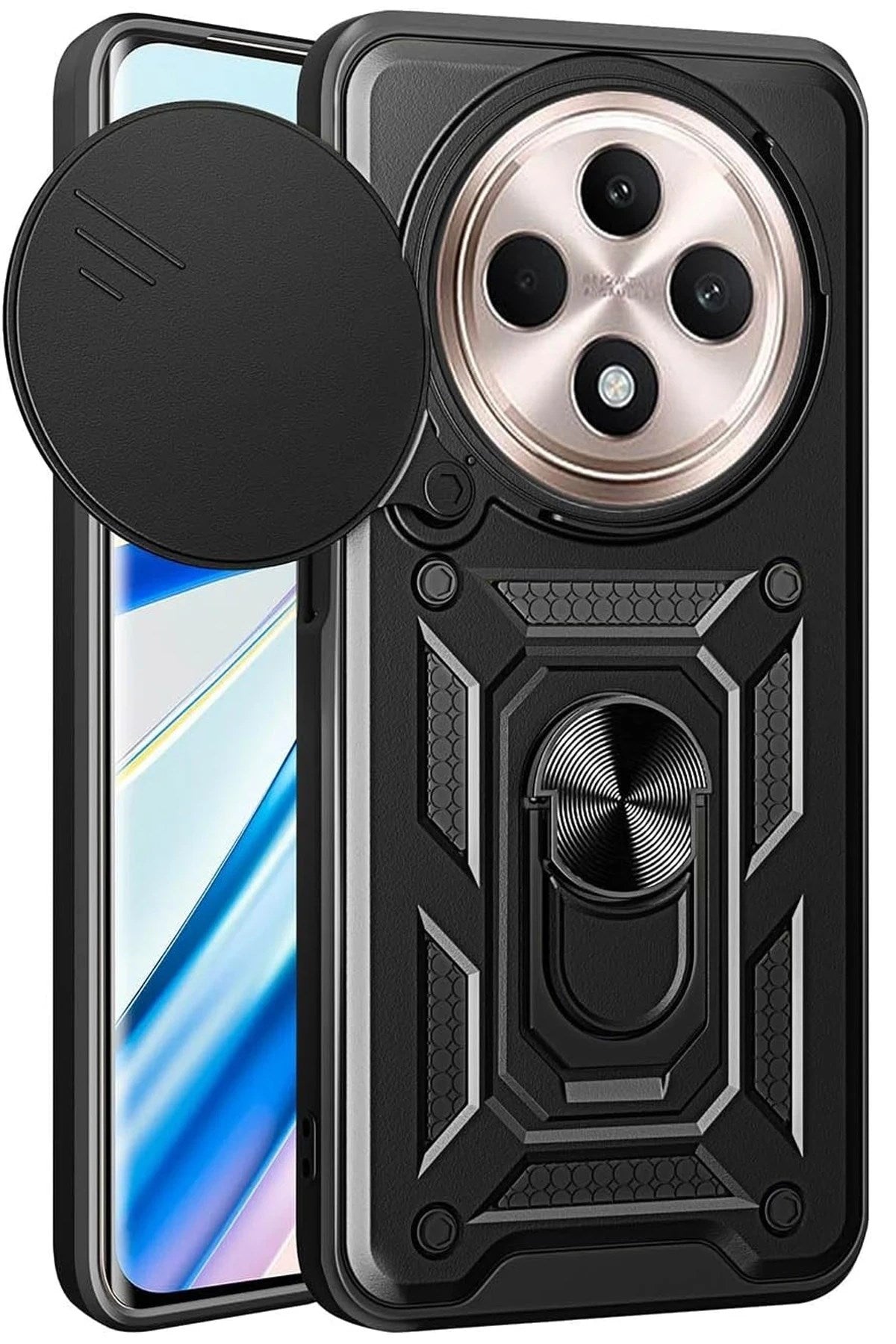 Mey İthalat® Redmi 14C Kılıf Pars Lens Yüzüklü Silikon - Siyah