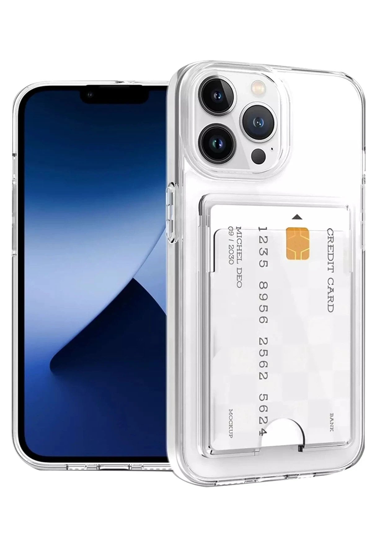 Mey İthalat® iPhone 14 Pro Kılıf Kart Şeffaf Silikon - Şeffaf