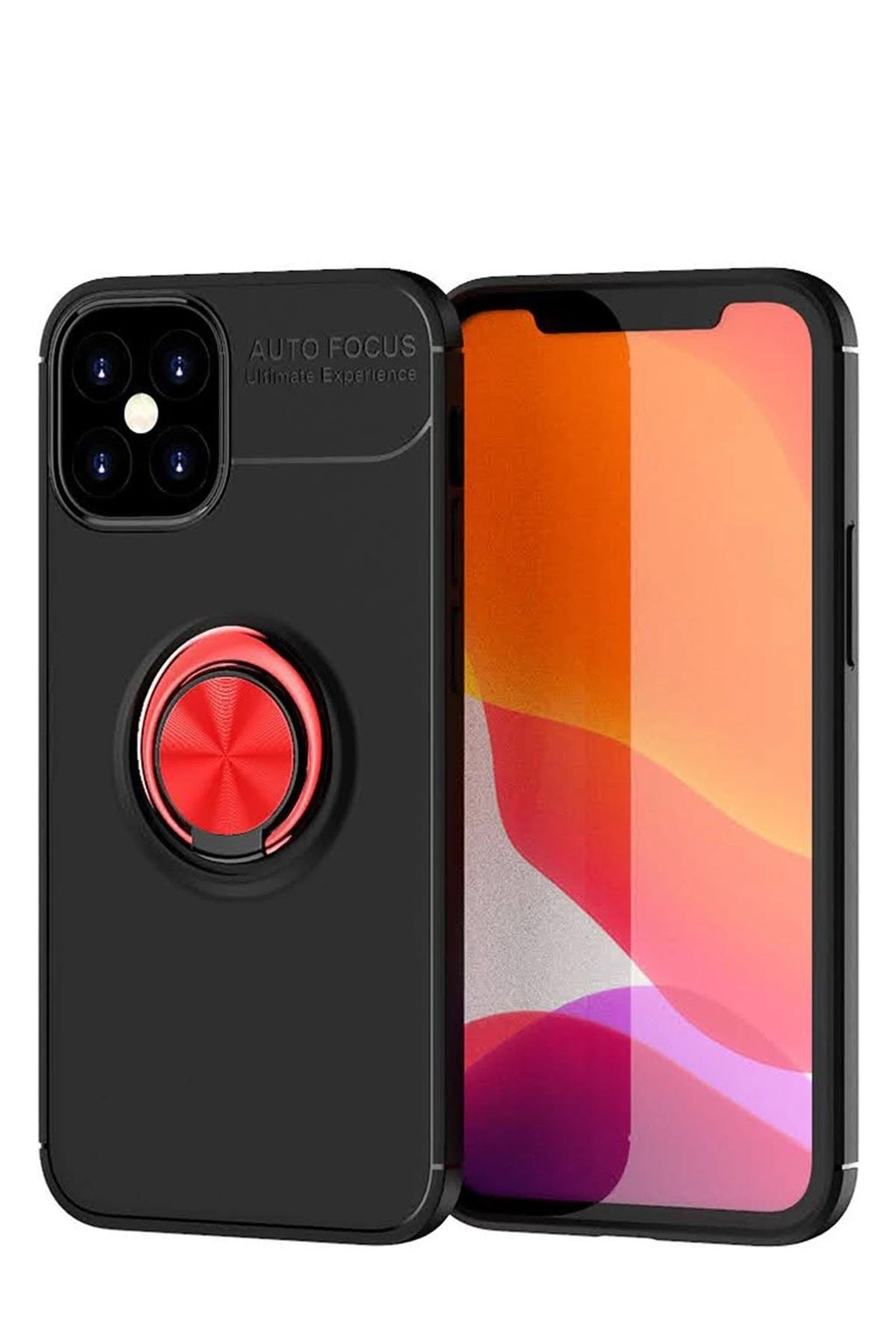 Mey İthalat® iPhone 12 Mini Kılıf Range Yüzüklü Silikon - Siyah-Kırmızı